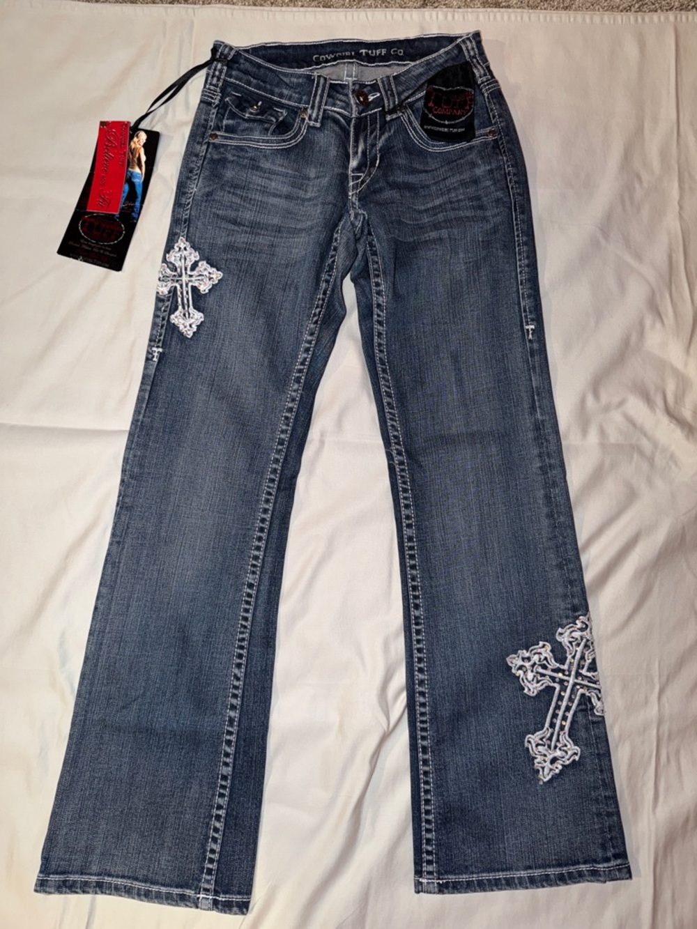Cowgirl Tuff‎ Cherish Blue Boot Cut Jeans with Cross Embroidery - Picture 5 of 7
